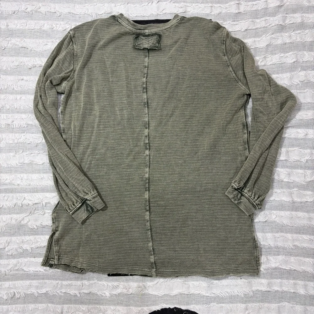 We The Free Distressed Womens Cotton Blend Gauze Shirt Green Sz XS Boho Casual